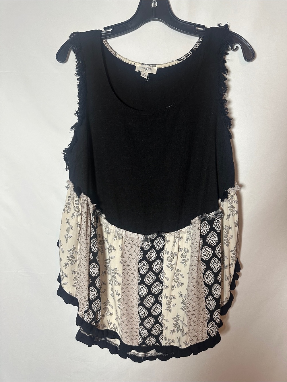 Umgee Black & Cream Boho Mixed-Print Sleeveless Tank